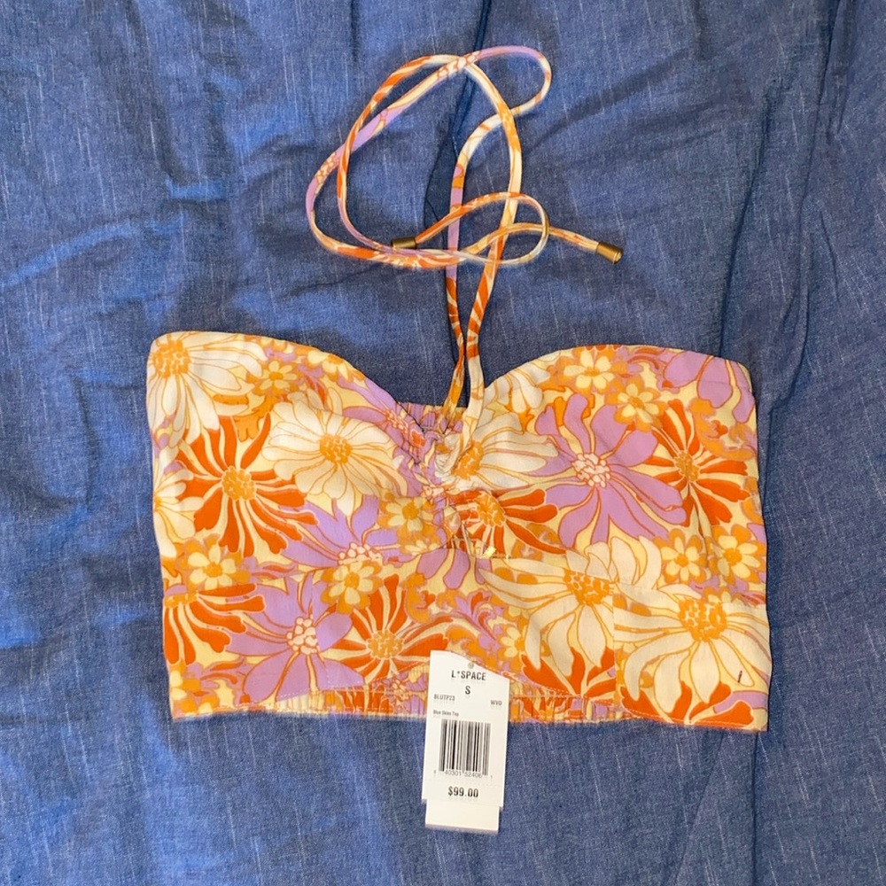 L*space Blue Skies Crop Top Strapless Floral Hippie
